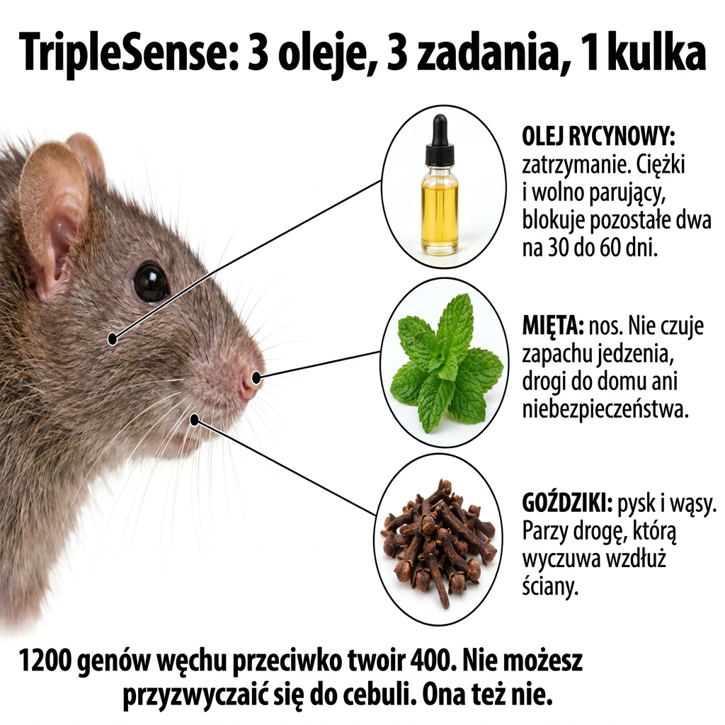 Jak działa TripleSense: mięta na nos, goździk na pyszczek, olej rycynowy dla trwałości